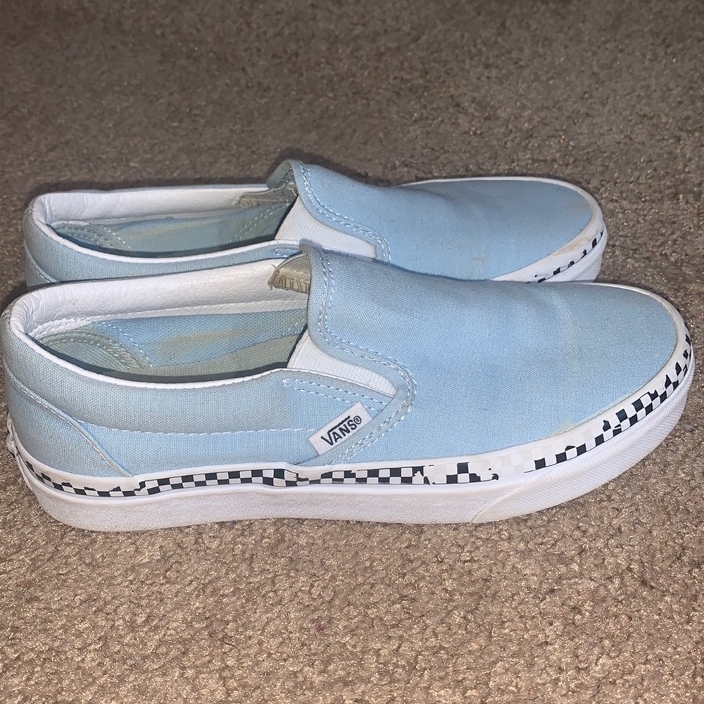Vans Slip-On Cool Blue & Checkerboard Skate Shoes Size 7